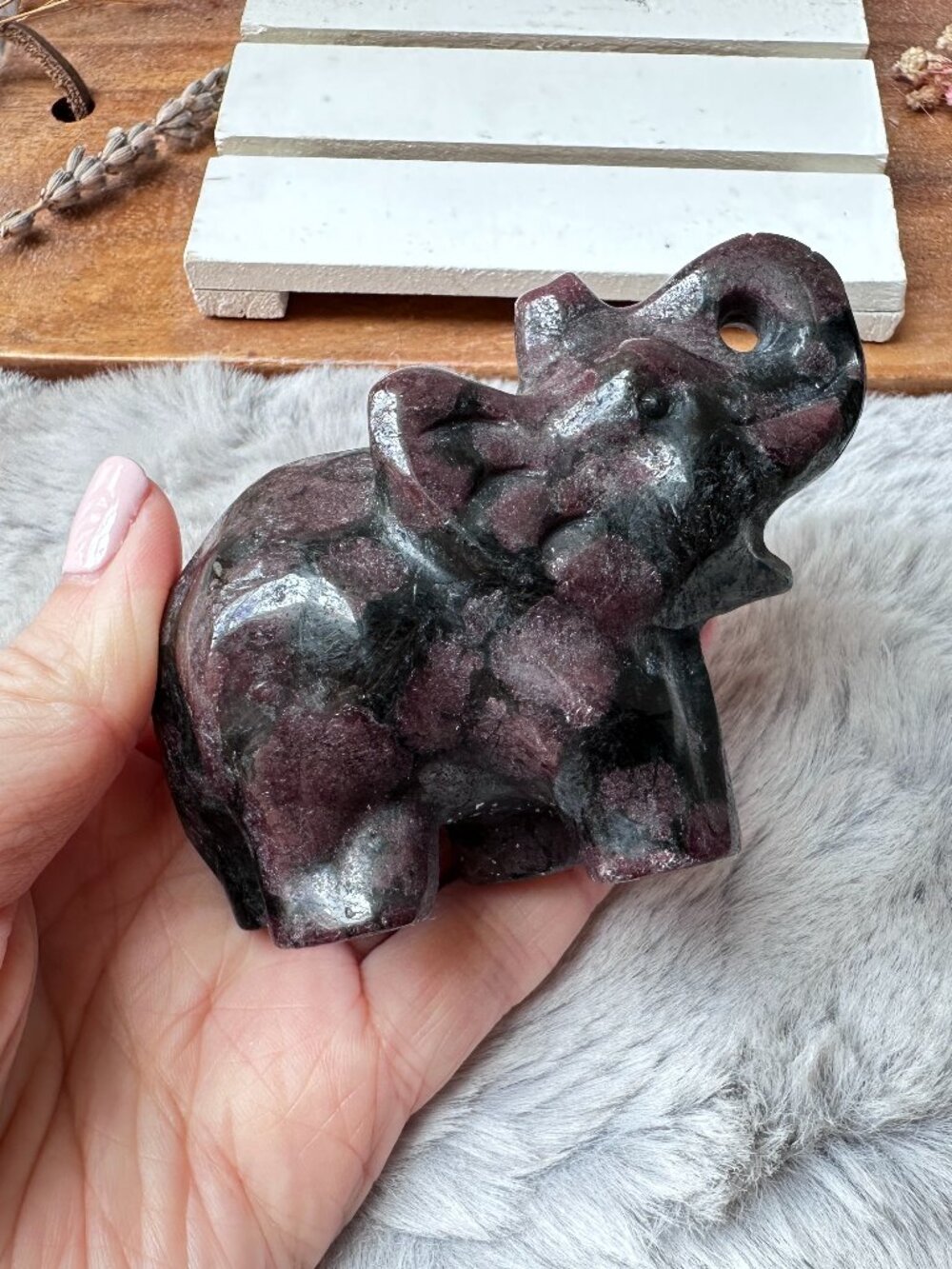 Gorgeous Garnet with Arfvedsonite Elephant Carving